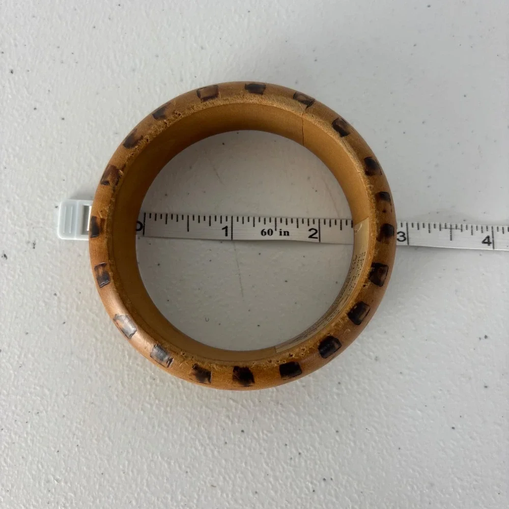 Vtg Wood Bangle Bracelet Boho Indie Festival Earthy Handmade India Women 7.5" - Picture 7 of 8